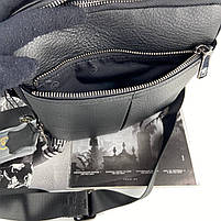 Чоловіча шкіряна сумка на і через плече на два відділення з ручкою H. T. Leather чорна Великий, фото 10