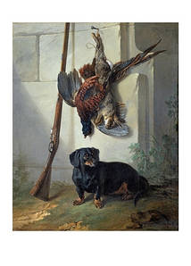 Открытка The Dachshound Pehr with Dead Game and Rifle