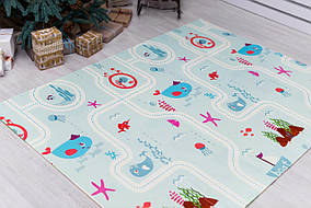 Дитячий килимок складний розвиваючий термоковрик двосторонній 2 м х 1,5 м х 8 мм Дорога і тварини