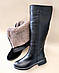 Жіночі зимові чоботи шкіряні високі чорні на низькому ходу,Чоботи жіночі зимові шкіряні високі чорні, фото 5