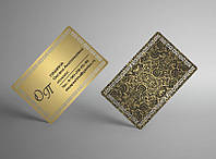 Визитки металлические с орнаментом - подарочный вариант золото и серебро