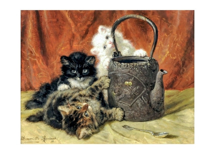 Листівка Three Cats Playing With a Teapot, фото 1