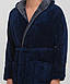 Чоловічий теплий халат великого розміру синій із капюшоном, фото 3