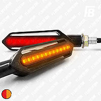 Поворотники (бегущие) и задние габариты 01 на мотоцикл LED, "линия", с реле, чёрные, 2 шт. (оранжевый +