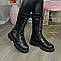 Черевики високі шкіряні жіночі на шнурівці. Колір чорний, фото 4