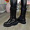 Черевики високі шкіряні жіночі на шнурівці. Колір чорний, фото 5
