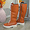Чоботи жіночі високі на шнурівці. Колір рудий, фото 3
