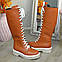 Чоботи жіночі високі на шнурівці. Колір рудий, фото 2