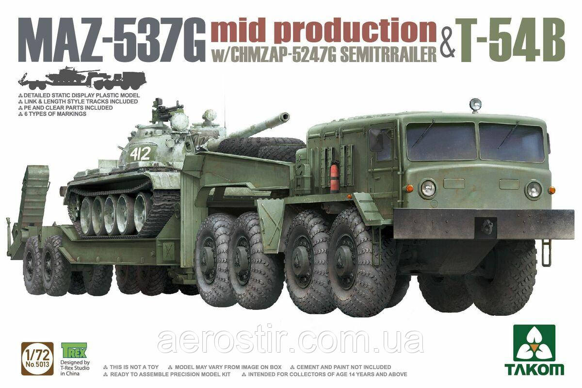 MAZ-537G mid production with CHMZAP-5247G Semitrailer & T-54B 1/72 Takom 5013