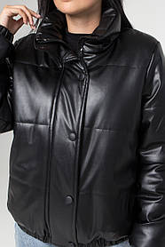 Чорна куртка демісезонна дута з еко-шкіри, великих розмірів від 44 до 52