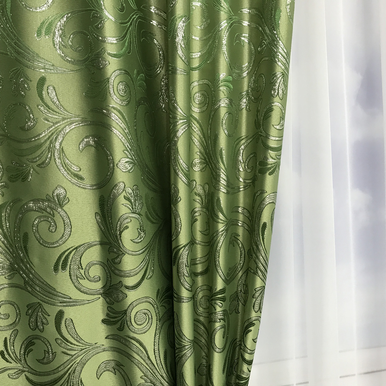 Портьерная ткань для штор Жаккард зеленого цвета с вензелями - фото 7 - id-p1246393335