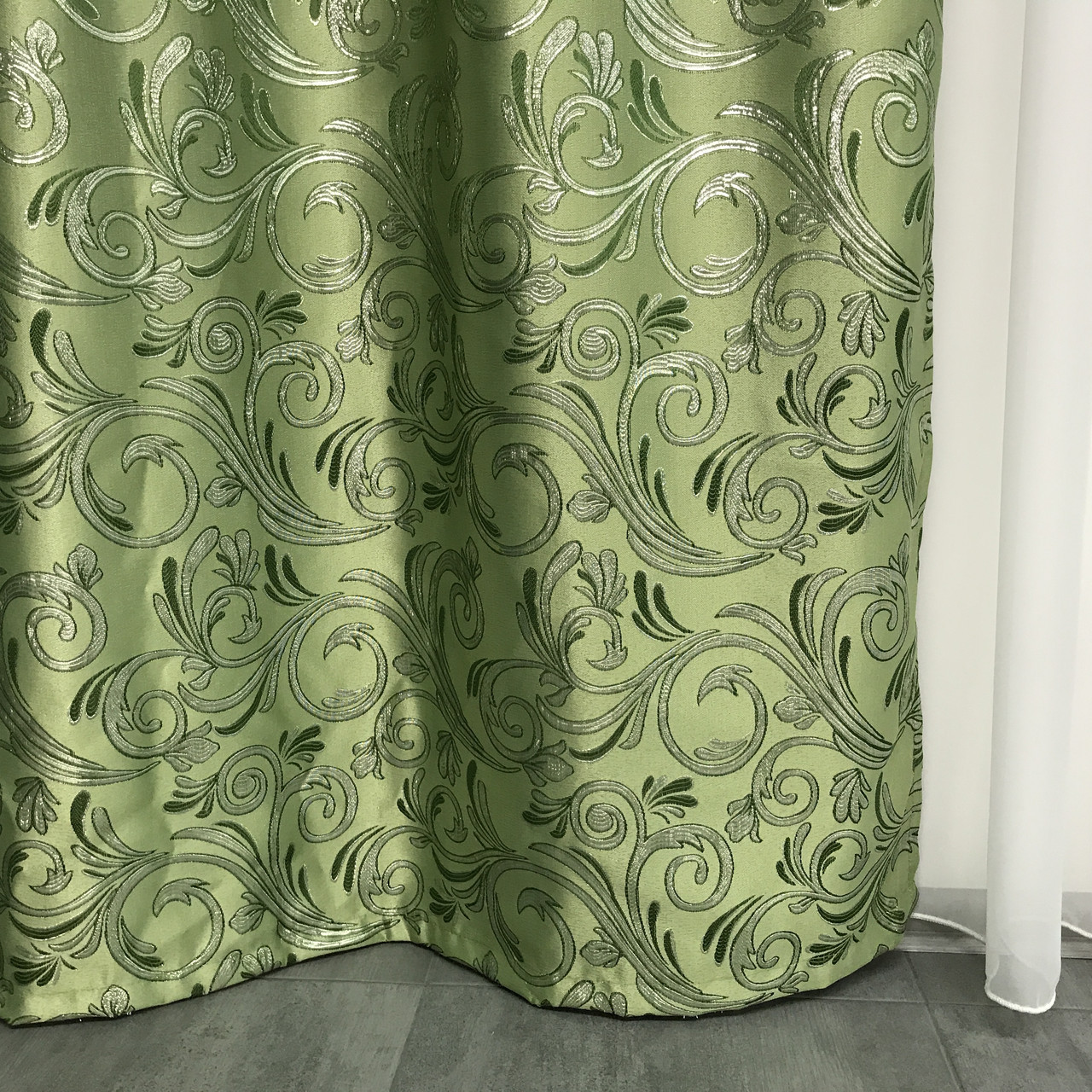 Портьерная ткань для штор Жаккард зеленого цвета с вензелями - фото 4 - id-p1246393335