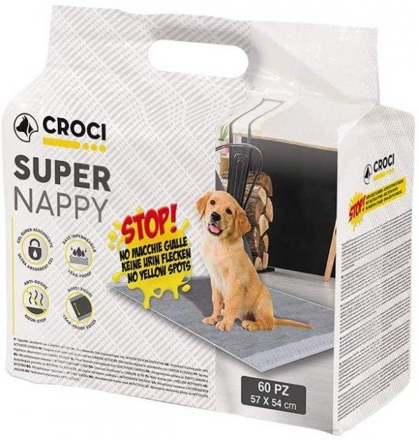 Одноразові пелюшки для собак з активованим вугіллям 57*54 см Croci Super nappy (60шт/уп)