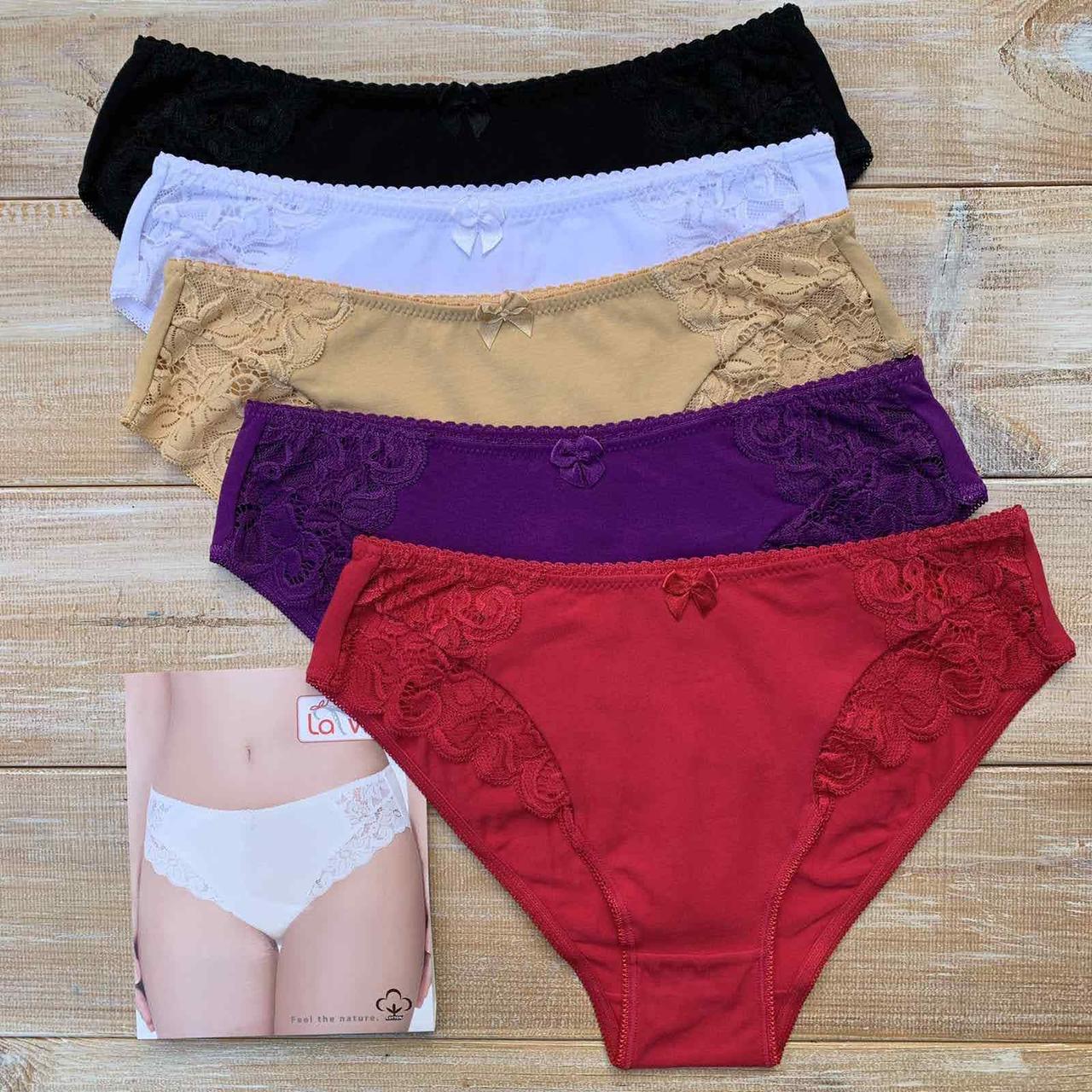 Трусики жіночі La Vivas 20239 мереживні з бавовною, колір Малиновий + Фіолетовий, розмір L, фото 1