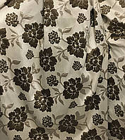 Портьерная ткань для штор Жаккард бежевого цвета с цветочным рисунком