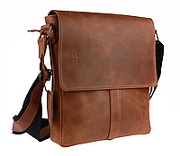 Мужская кожаная сумка через плечо планшет мессенджер с клапаном светло-коричневая gmSMVP83