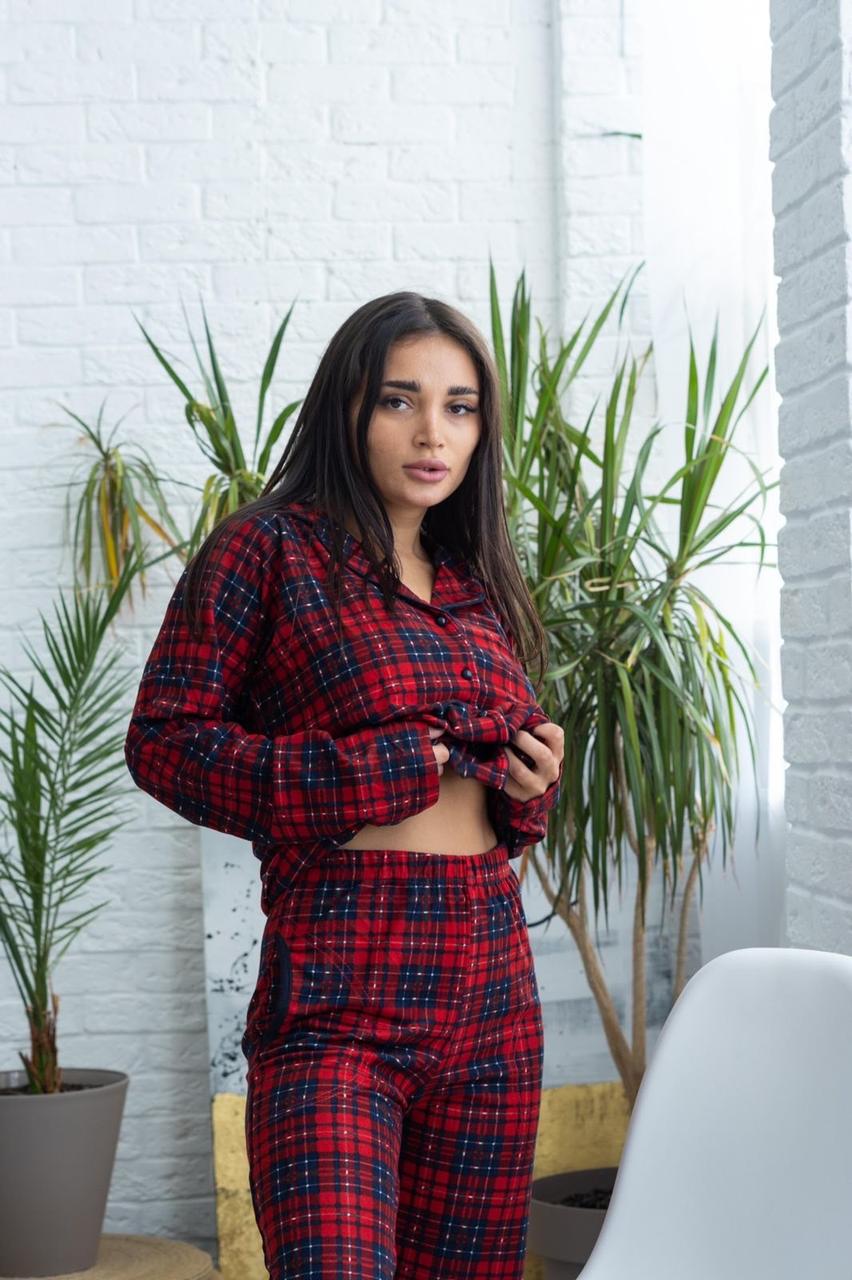 Піжама жіноча тепла замша в клітку Pijamoni Туреччина ( сорочка + штани )