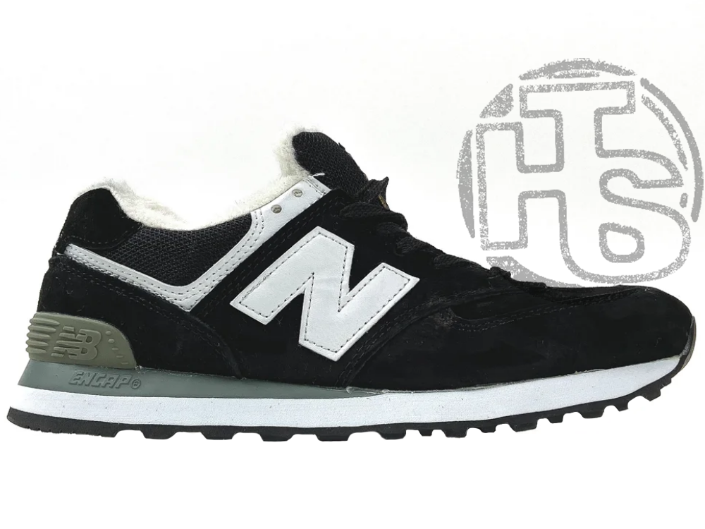 Женские кроссовки New Balance 574 Black White Grey Winter (с мехом) ALL03715 - фото 1 - id-p1518159723