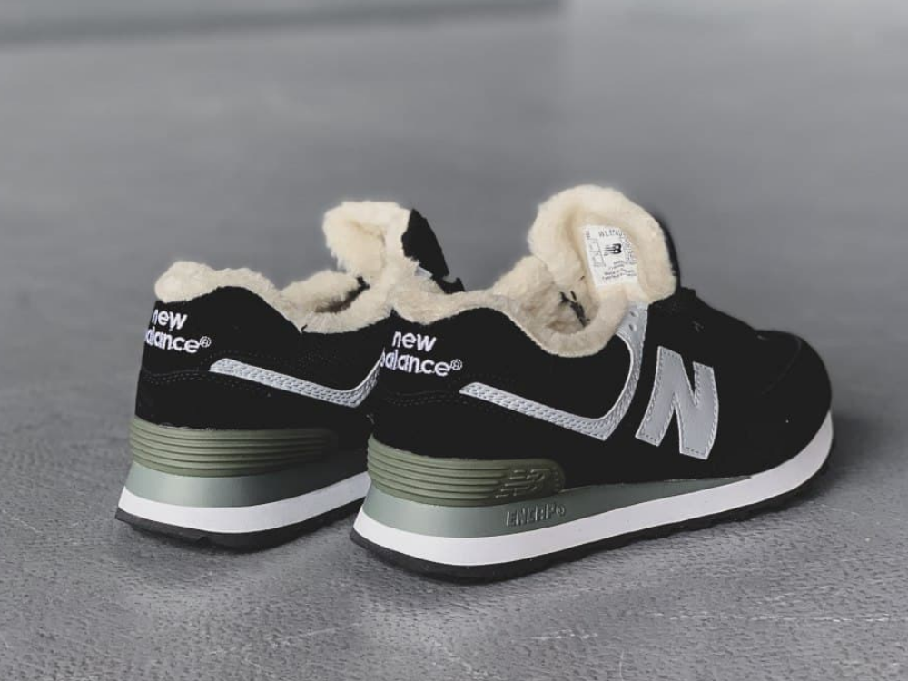 Женские кроссовки New Balance 574 Black White Grey Winter (с мехом) ALL03715 - фото 2 - id-p1518159723