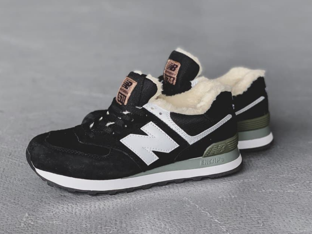 Женские кроссовки New Balance 574 Black White Grey Winter (с мехом) ALL03715 - фото 3 - id-p1518159723