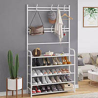 Напольная вешалка для одежды с полками и крючками New simple floor clothes rack белая