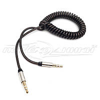 Аудио кабель AUX 3.5 mm jack 1,2 м, спиральный, черный