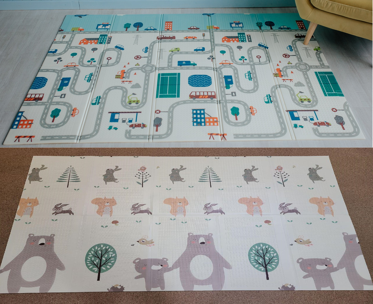 Дитячий ігровий двосторонній килимок Тварини і дорога складний розвиває термо 2м х 1,5 м х 6 мм ігровий