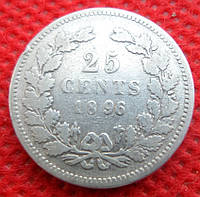 Нидерланды 25 центов, 1896 год серебро Королева Вильгельмина №1081