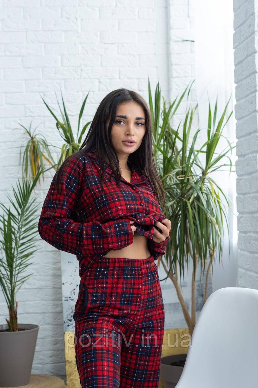 Піжама жіноча тепла замша в клітку Pijamoni Туреччина ( сорочка + штани ), фото 1