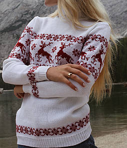Жіночий в'язаний різдвяний светр Олені Джемпер Білий
