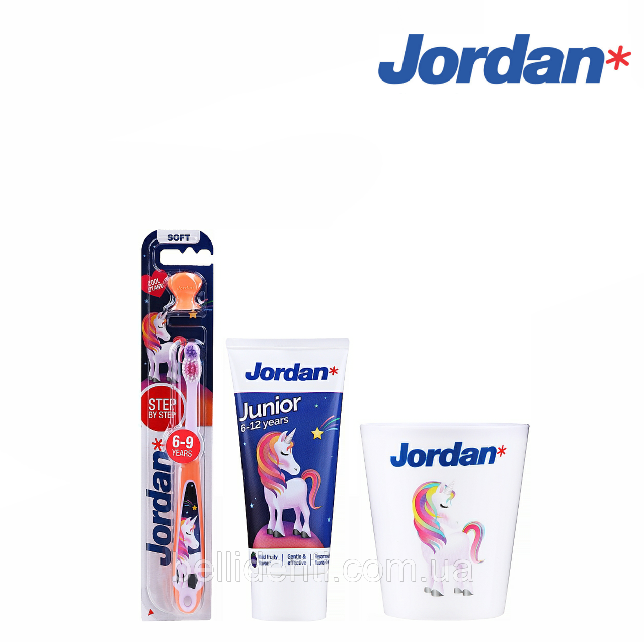 Набір Jordan Junior 6-12 років (зубна паста 50 мл+зубна щітка+стаканчик) єдиноріжка