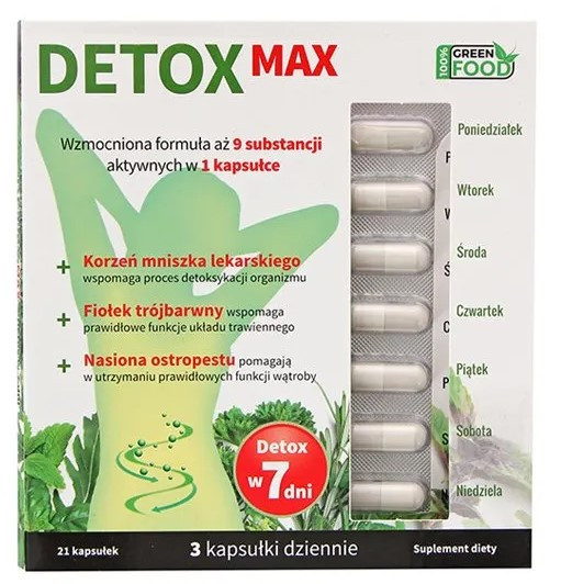 Noble Health Detox Max з алое, сливою, кульбабою, розторопшею, клітковиною, кропивою, фіалкою, 21 капс на 7 днів
