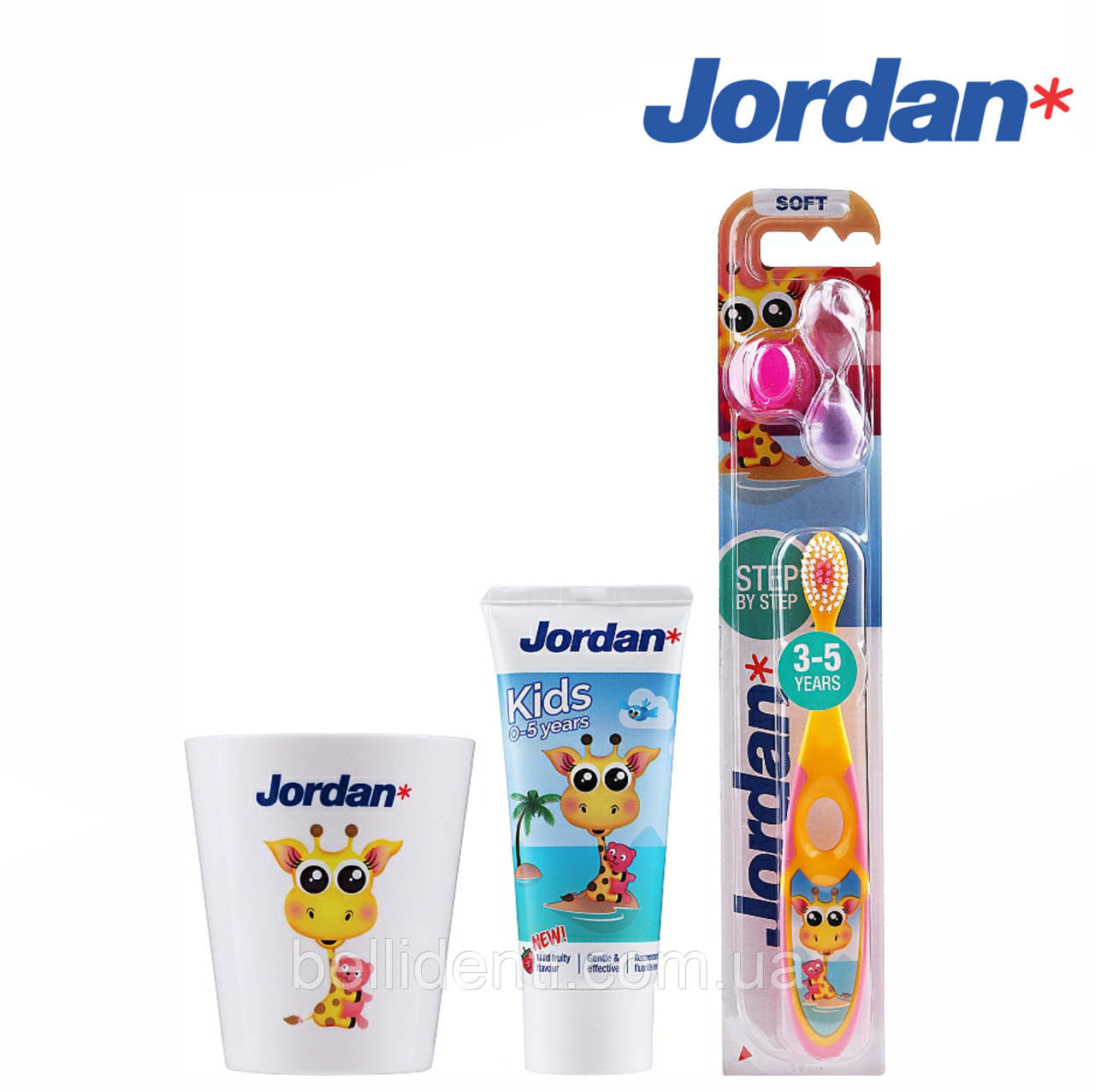 Набір Jordan Kids 0-5 років (зубна паста 50 мл+зубна щітка+стаканчик) жирафчик