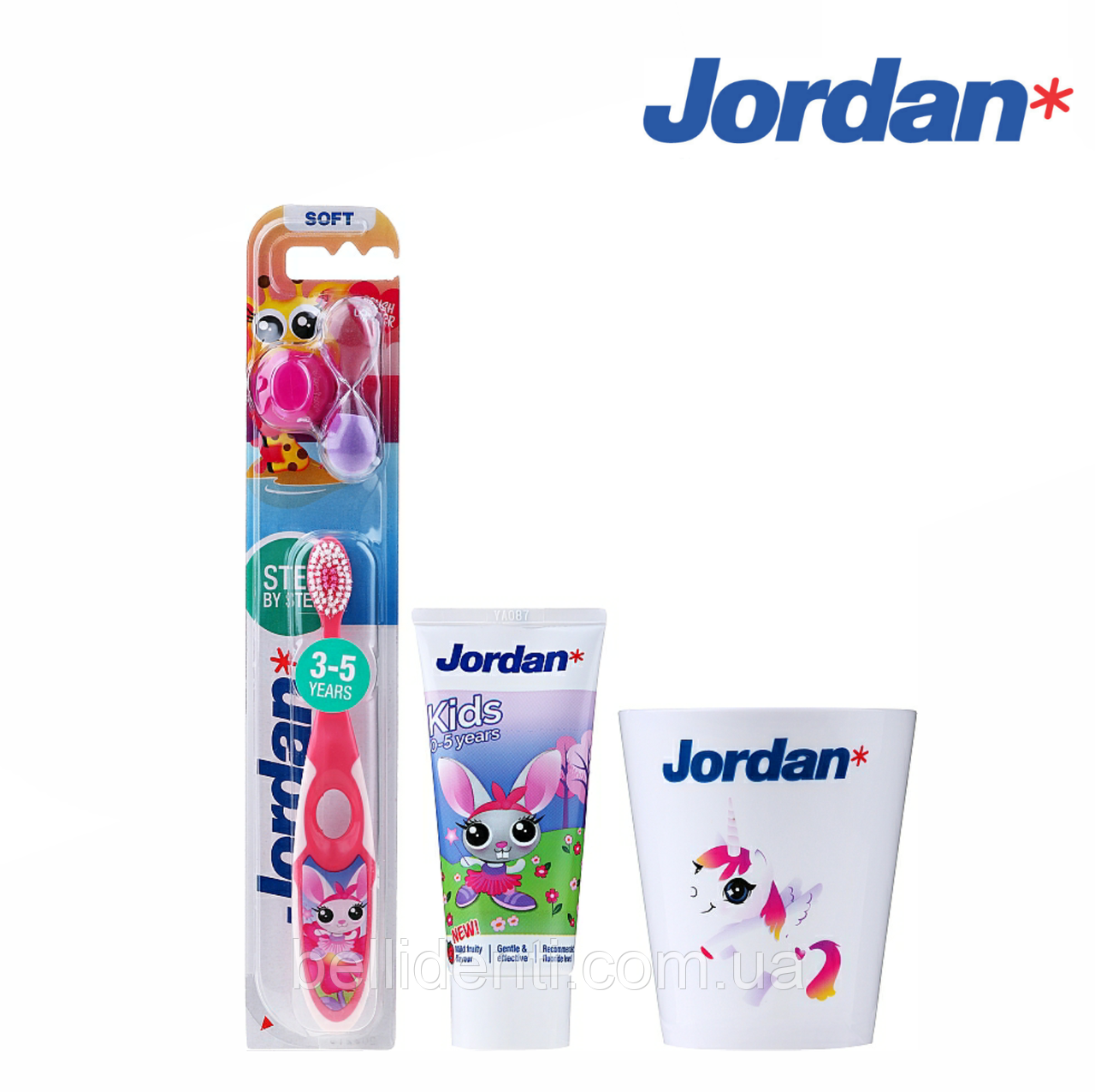 Набір Jordan Kids 0-5 років (зубна паста 50 мл+зубна щітка+стаканчик) зайчик