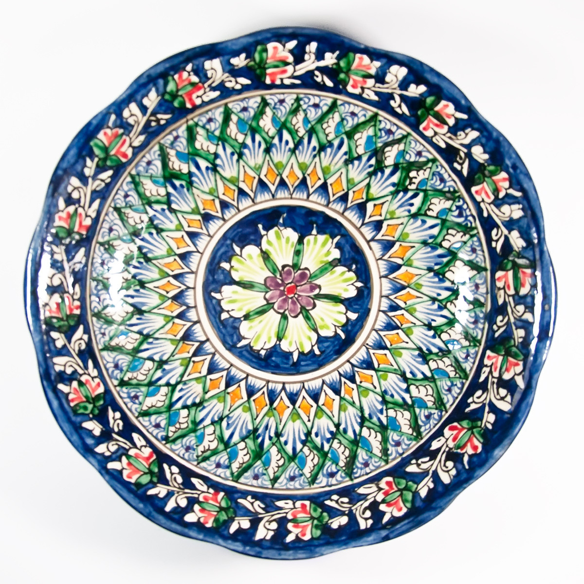 Тарілка вузбекська плоска 22х4 см, ручний розпис (варіант 1), фото 1