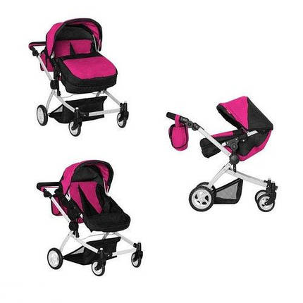 Коляска для ляльок CARRELLO CONNECT 9651A Hot pink для двійні трансформер з перекидною ручкою + сумка, фото 2