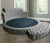 Круглая дизайнерская кровать под заказ Элегия-16 с пуфом (Мебель-Плюс TM)
