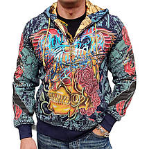 Худи свитшот Ed Hardy Christian Audiger Golden Skull- Blue, фото 6