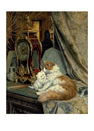 Открытка A Mother Cat and her Kitten with a Bracket Clock, фото 1