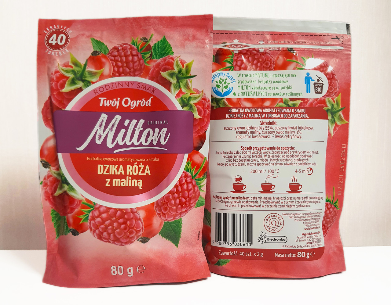 Чай фруктовий "Milton Твій город" зі смаком Дика троянда та малина 80 г/40 пак.