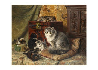 Открытка A Cat and Her Kittens at Play