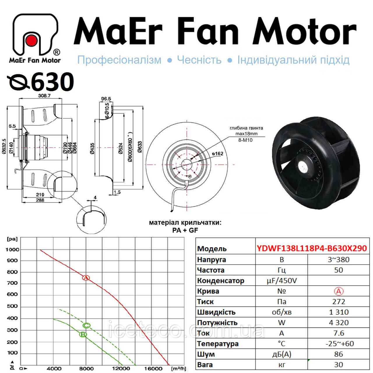 Вентилятор центробіжний (630м) YDWF138L118P4-B630X290 MaEr Fan Motor