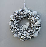 Срібно-білий новорічний вінок на двері 31-32 см, фото 5