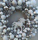 Срібно-білий новорічний вінок на двері 31-32 см, фото 6