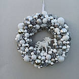 Срібно-білий новорічний вінок на двері 31-32 см, фото 4