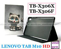 Серый чехол с рисунком для Lenovo Tab M10 HD tb-x306f 306x (Котик) 2nd Gen