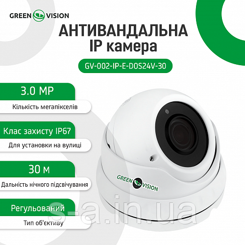 Купольна IP-камера GreenVision GV-002-IP-E-DOS24V-30 3MP POE (Ultra), фото 1