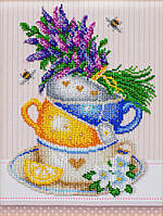 Набір для вишивання бісером "Трав'яний чай" ваза етюд гжель квіти Жміль часткова викладка 21х28.5 см
