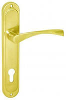 Ручки золото на планке для входной двери, межцентр 85 мм, расстояние по центрам крепежа 214 ммцвет золото РВ.