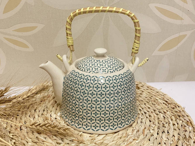 Чайник заварювальний кераміка з металевим ситом 1000 мл білий блакитний ...